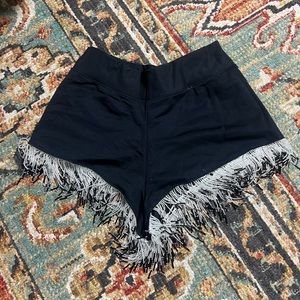 Tasseled, black shorts